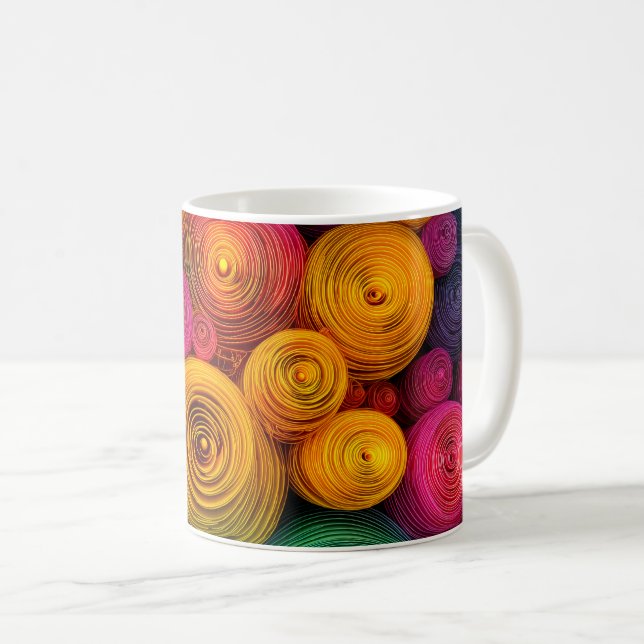 Multicolored concentric circles abstract texture coffee mug (Front Right)