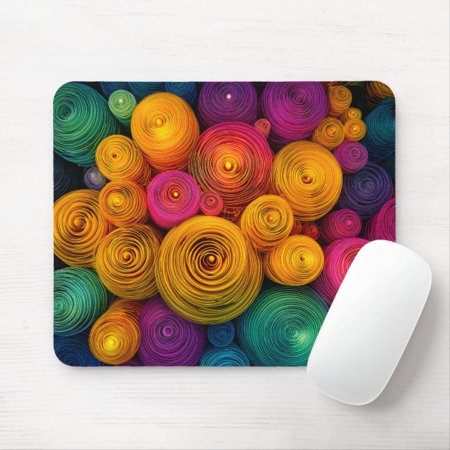 Multicolored concentric circles abstract texture mouse pad (With Mouse)