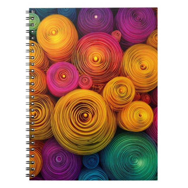 Multicolored concentric circles abstract texture notebook (Front)