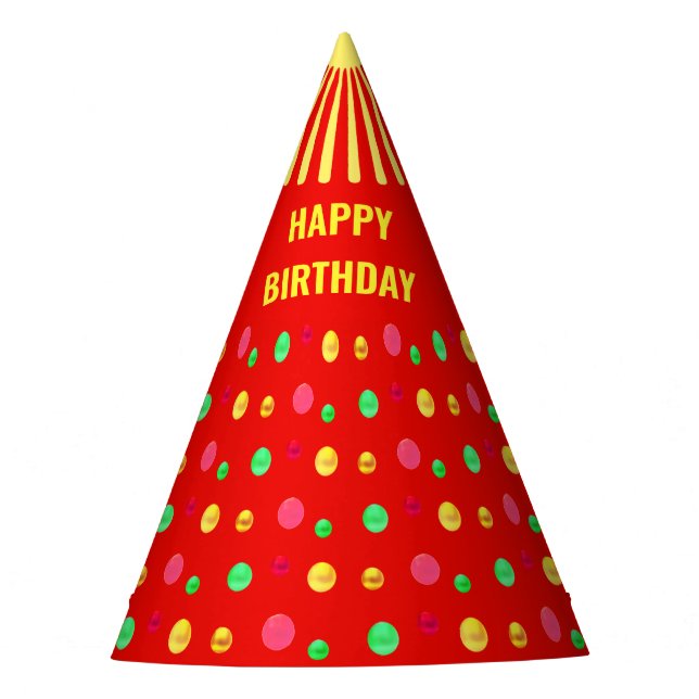 Multicolored Confetti on Red Party Hat (Front)