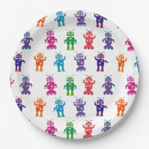 Multicolored Crazy Robot Kids Birthday Party Paper Plate