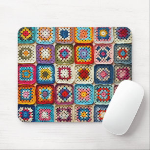 Multicolored Crocheted Granny Square Quilt Mouse Pad
