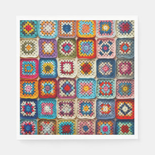 Multicolored Crocheted Granny Square Quilt Napkins