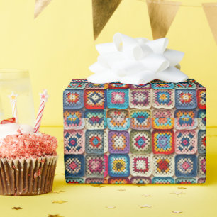 Multicolored Crocheted Granny Square Quilt Wrapping Paper