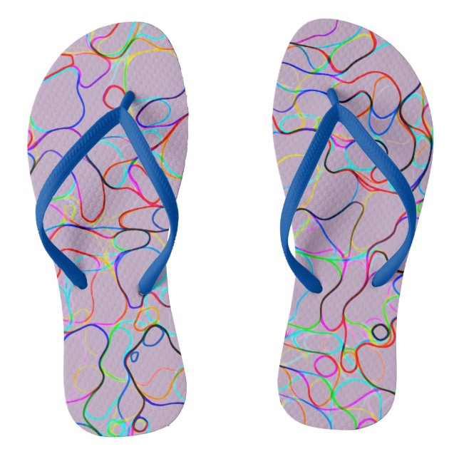 Multicolored Curvy Line Pattern -COOL Flip Flops (Footbed)