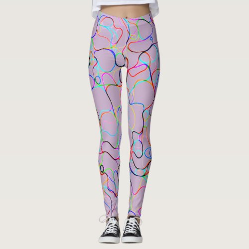 Multicolored Curvy Line Pattern Leggings