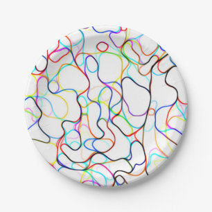 Multicolored Curvy Line Pattern Paper Plates