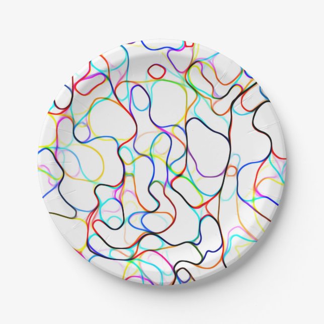 Multicolored Curvy Line Pattern Paper Plates (Front)