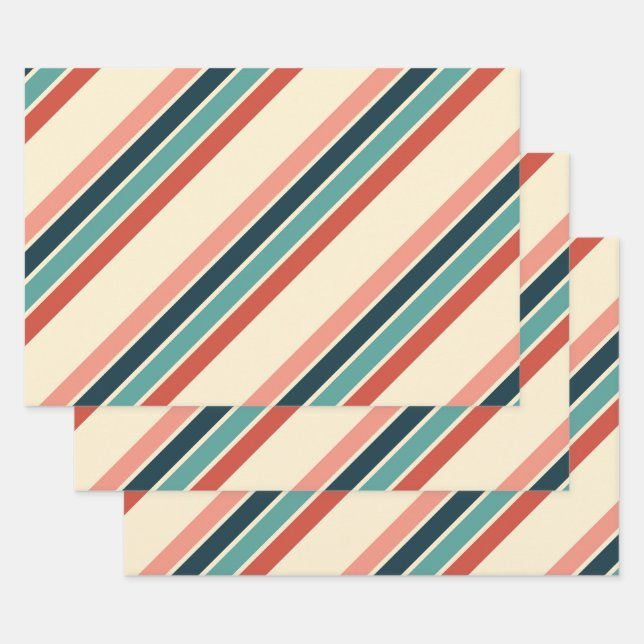 Multicolored diagonal stripes design wrapping paper sheets (Set)