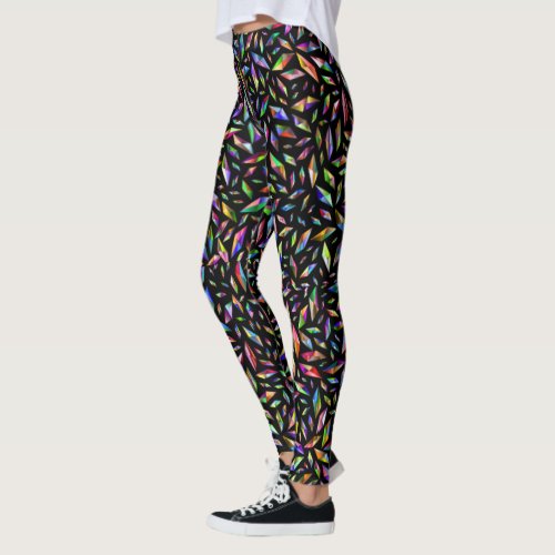 Multicolored Diamond Gems on Black Leggings