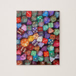 multicolored dice jigsaw puzzle<br><div class="desc">a box full of multi colored polyhedral dice</div>