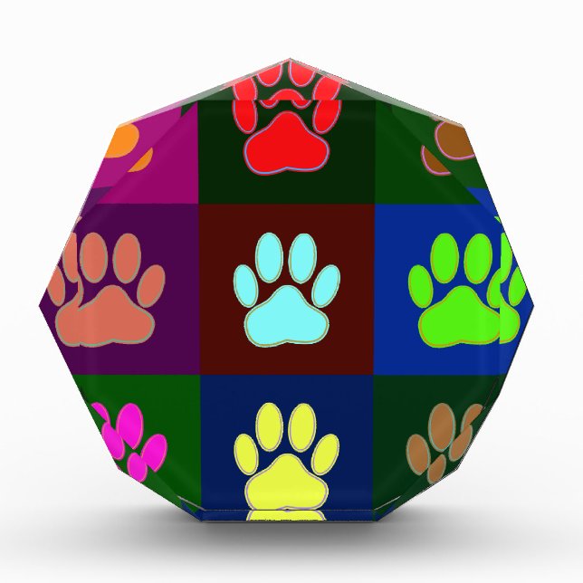 Multicolored Dog Paw Print Pattern Acrylic Award (Front)