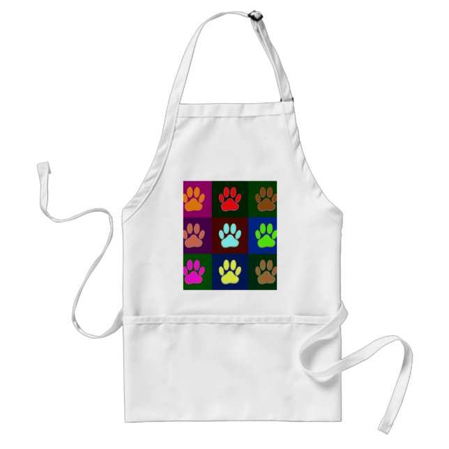 Multicolored Dog Paw Print Pattern Adult Apron (Front)