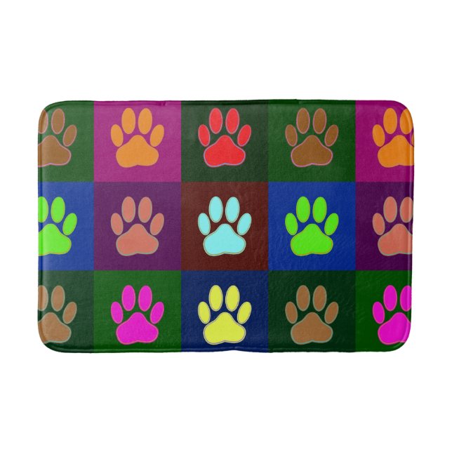 Multicolored Dog Paw Print Pattern Bath Mat (Front)