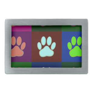 Multicolored Dog Paw Print Pattern Belt Buckle