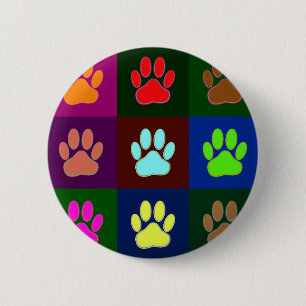 Multicolored Dog Paw Print Pattern Button