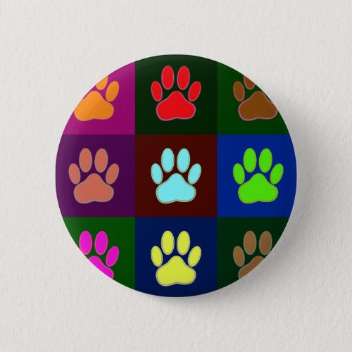 Multicolored Dog Paw Print Pattern Button