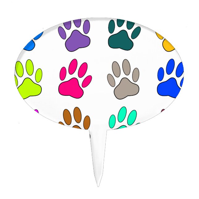 Multicolored Dog Paw Print Pattern Cake Topper (Front)