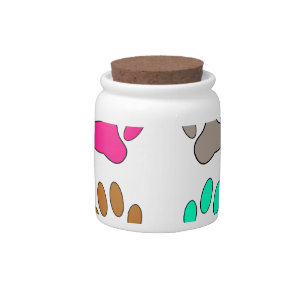 Multicolored Dog Paw Print Pattern Candy Jar