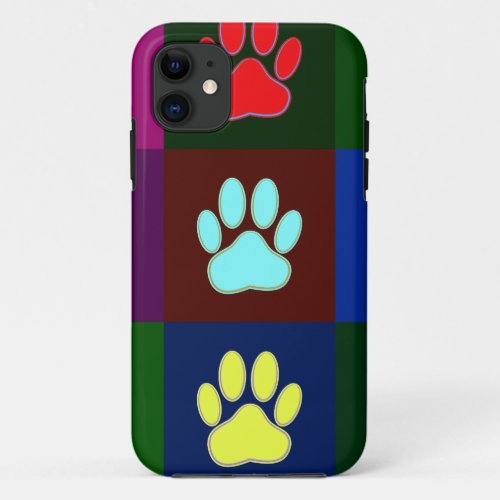 Multicolored Dog Paw Print Pattern iPhone 11 Case
