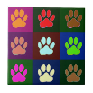 Multicolored Dog Paw Print Pattern Ceramic Tile