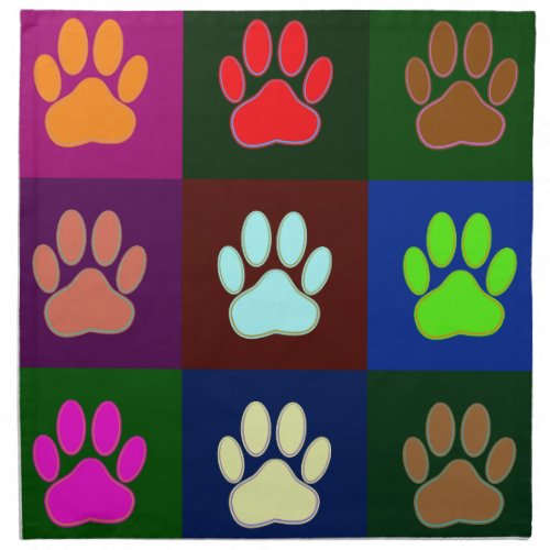 Multicolored Dog Paw Print Pattern Cloth Napkin