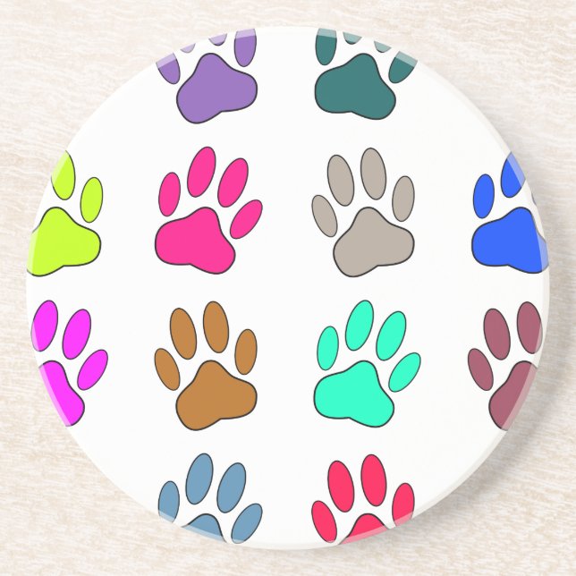Multicolored Dog Paw Print Pattern Coaster (Front)
