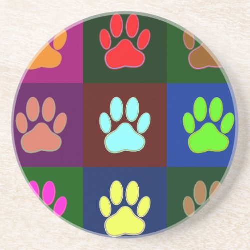 Multicolored Dog Paw Print Pattern Coaster