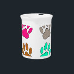 Multicolored Dog Paw Print Pattern Drink Pitcher<br><div class="desc">Dog paw print in many colors. Original design.</div>