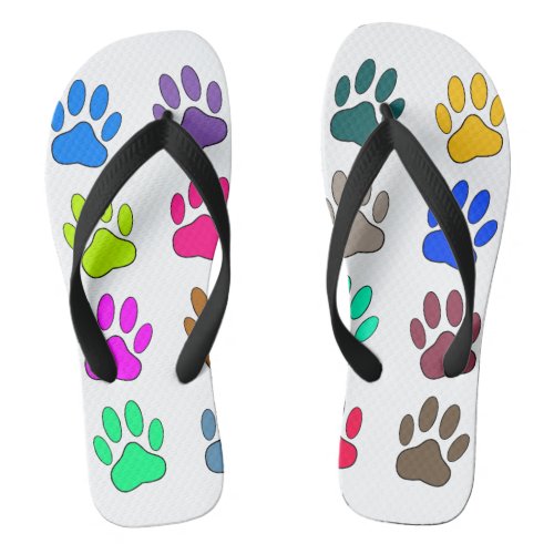 Multicolored Dog Paw Print Pattern Flip Flops