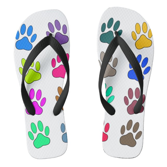 Multicolored Dog Paw Print Pattern Flip Flops (Footbed)