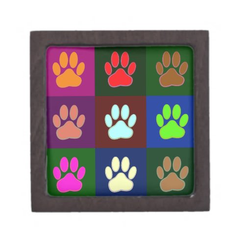 Multicolored Dog Paw Print Pattern Gift Box
