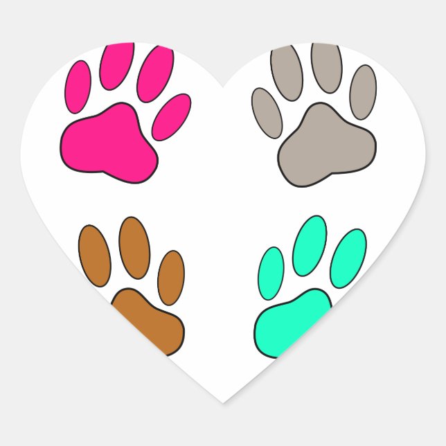 Multicolored Dog Paw Print Pattern Heart Sticker (Front)