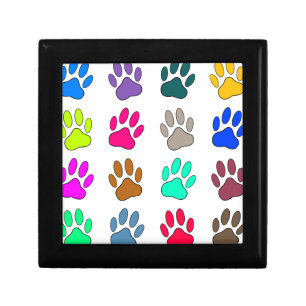 Multicolored Dog Paw Print Pattern Jewelry Box