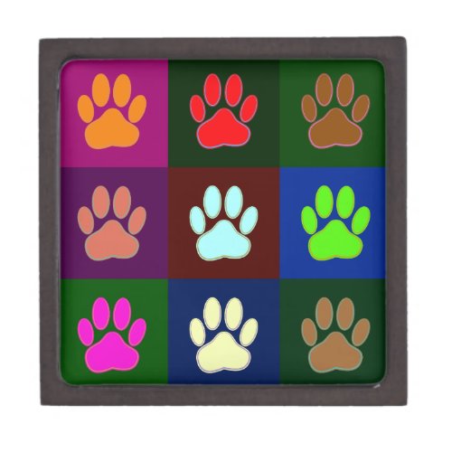 Multicolored Dog Paw Print Pattern Jewelry Box