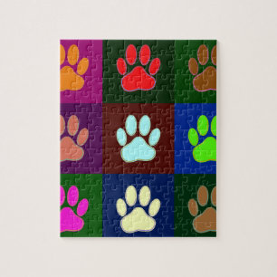 Multicolored Dog Paw Print Pattern Jigsaw Puzzle