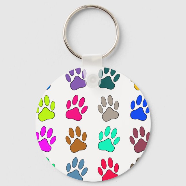 Multicolored Dog Paw Print Pattern Keychain (Front)