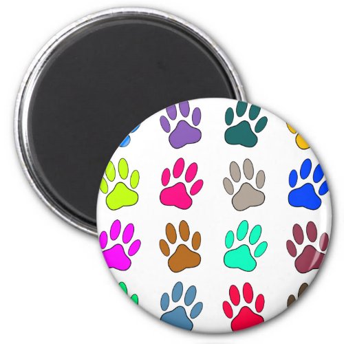 Multicolored Dog Paw Print Pattern Magnet