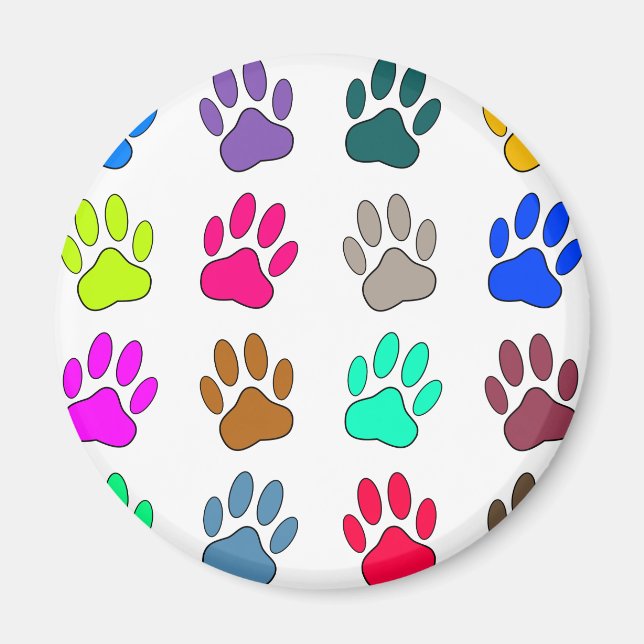Multicolored Dog Paw Print Pattern Magnet (Front)
