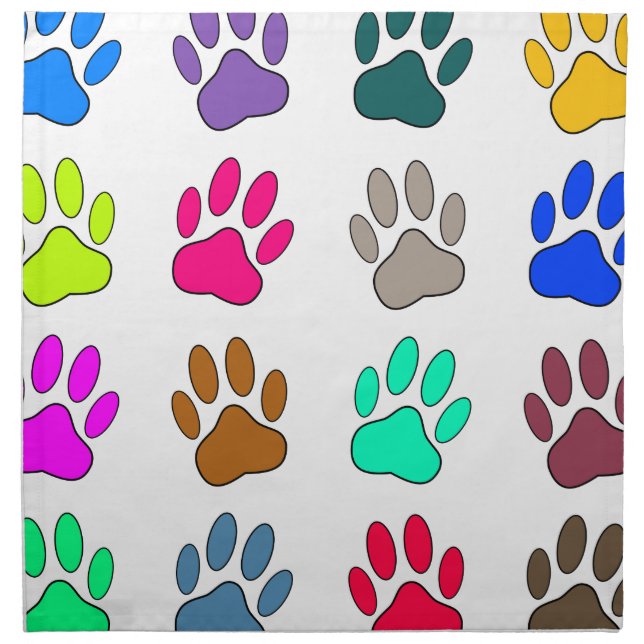 Multicolored Dog Paw Print Pattern Napkin (Front)