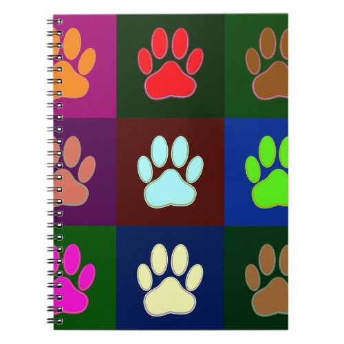 Multicolored Dog Paw Print Pattern Notebook