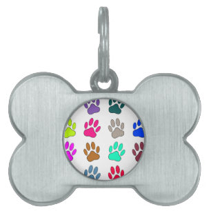 Multicolored Dog Paw Print Pattern Pet Name Tag
