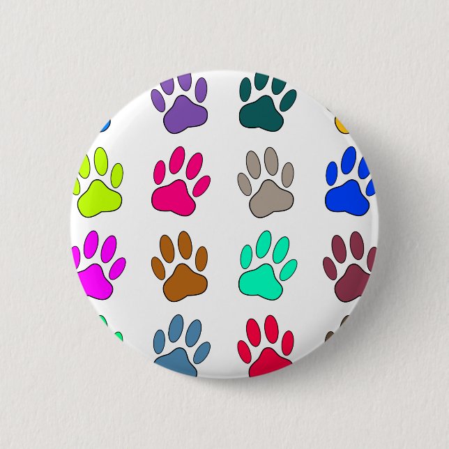 Multicolored Dog Paw Print Pattern Pinback Button (Front)