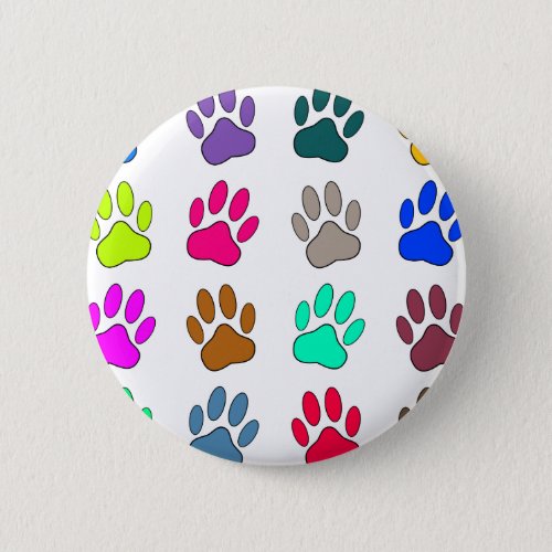 Multicolored Dog Paw Print Pattern Pinback Button