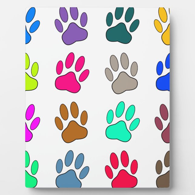 Multicolored Dog Paw Print Pattern Plaque (Front)