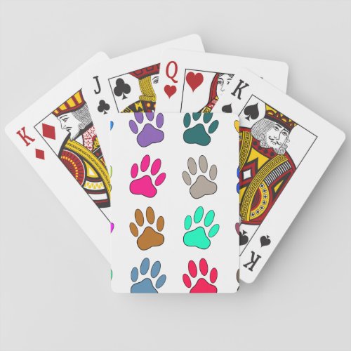 Multicolored Dog Paw Print Pattern Poker Cards