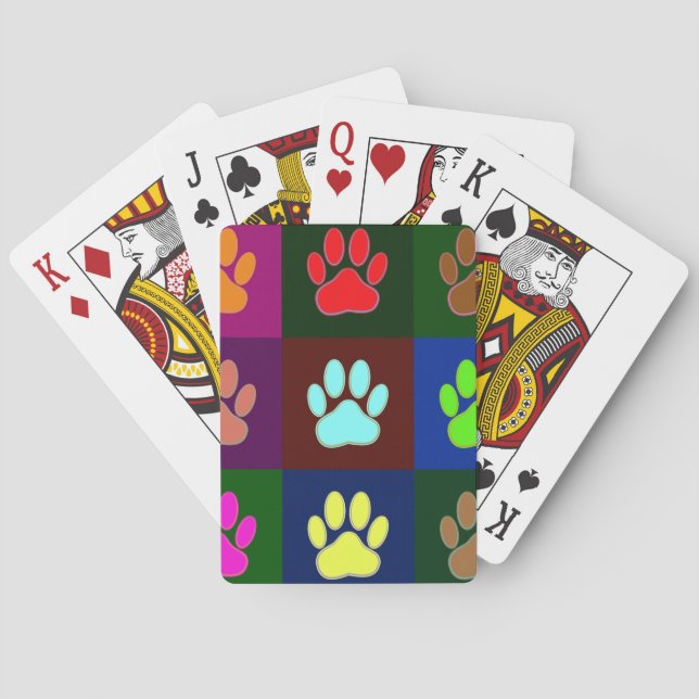 Multicolored Dog Paw Print Pattern Poker Cards (Back)