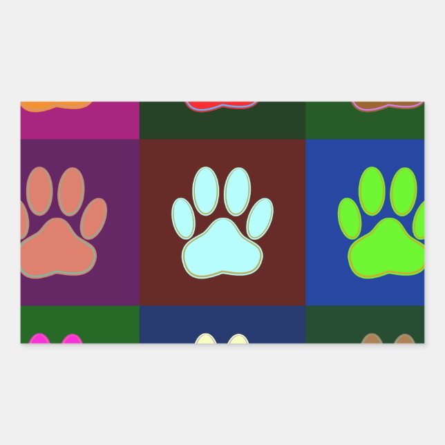 Multicolored Dog Paw Print Pattern Rectangular Sticker (Front)