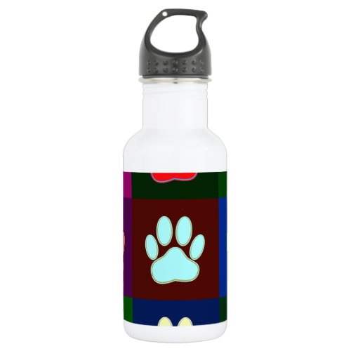 Multicolored Dog Paw Print Pattern Stainless Steel Water Bottle