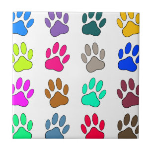 Multicolored Dog Paw Print Pattern Tile